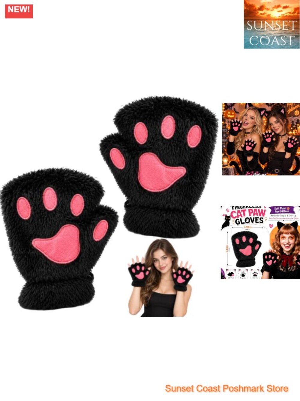 Fingerless Cat Paw Gloves Plush Furry Cosplay Costume Mittens
